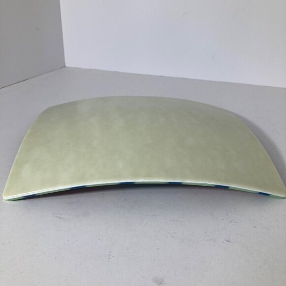 Tapestry Fused Art Glass Curved‎ Trinket Tray Plate Red Green Blue White 7.5 x 9 - Picture 6 of 6